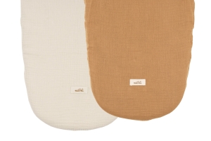 Prześcieradło muśłinowe do gondoli/kosza mojżeszoweg natural/camel 2 pack