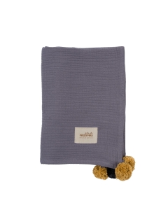 Otulacz muślinowy pompony grey